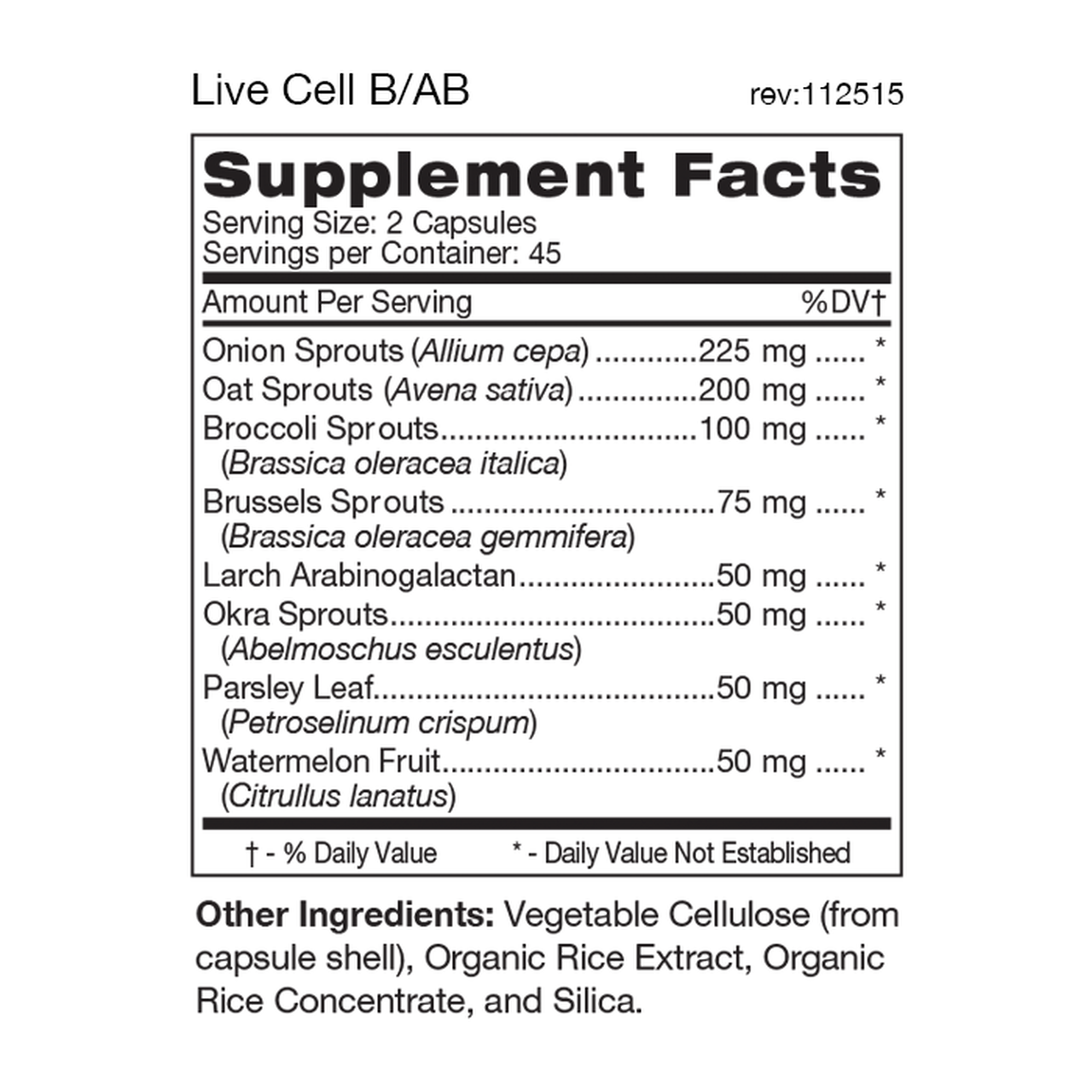 Live Cell Sprouted Food Supplement for Type B and AB 90's