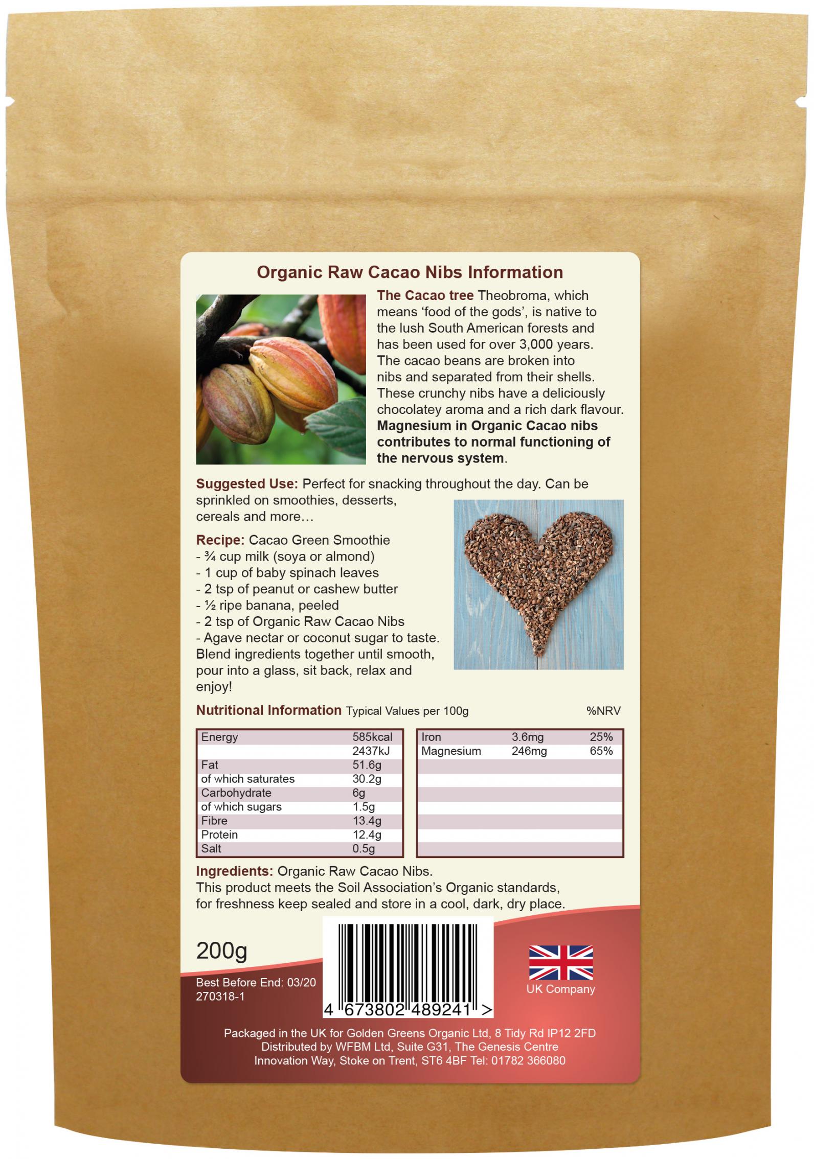 Organic Raw Cacao Nibs 200g